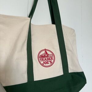 Trader Joe's Cream and Green Tote Bag